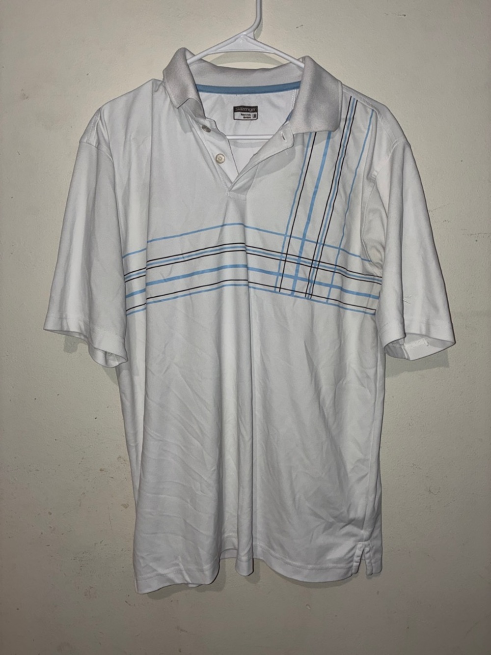 Slazenger White Polo with Light Blue Stripe Accents